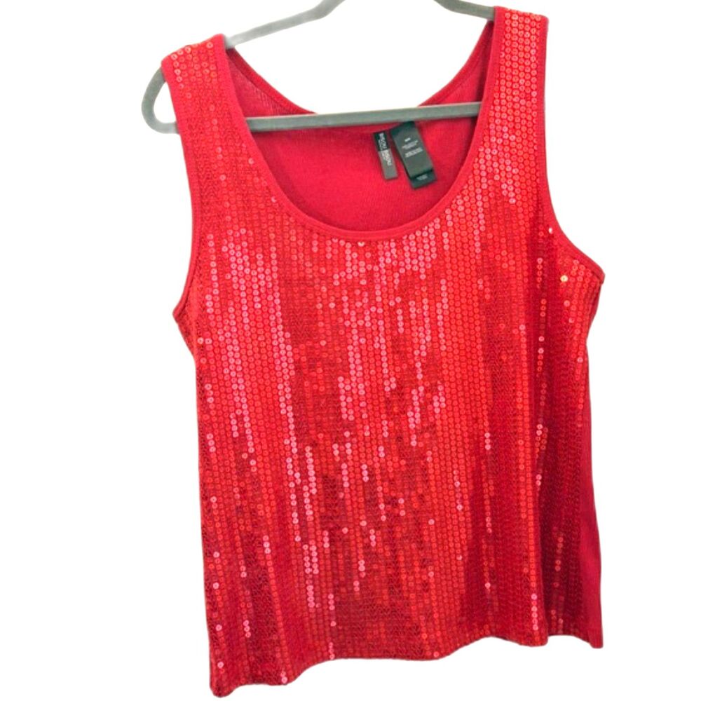 Bisou Bisou Red Sequin Tank Top Sleeveless Party Holiday Size M